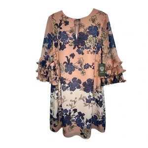 Vince Camuto peach/blue long ruffle sleeves Floral dress Size 6 NWT  TWEE Preppy